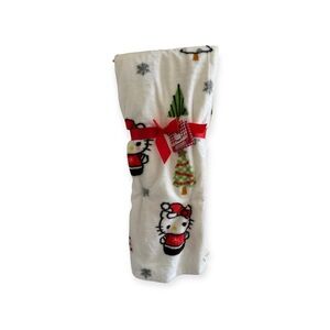 Hello Kitty Christmas Blanket Santa with Christmas Trees Faux Rabbit Fur Throw